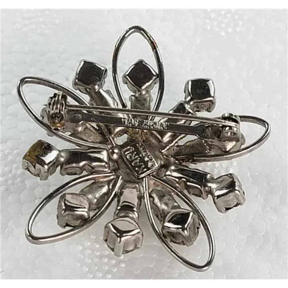 Vintage Signed Karu Arke Inc Austrian Crystal Flower Burst Brooch 35mm